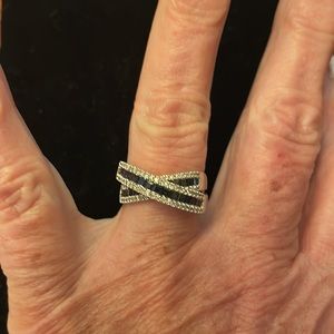 Ladies size 8, 14k white gold, sapphire baguettes and diamonds ring